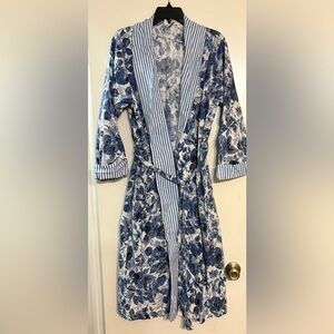 Vintage Victoria's Secret Gold Label Blue Floral Print Waist Tie Robe Women M/L